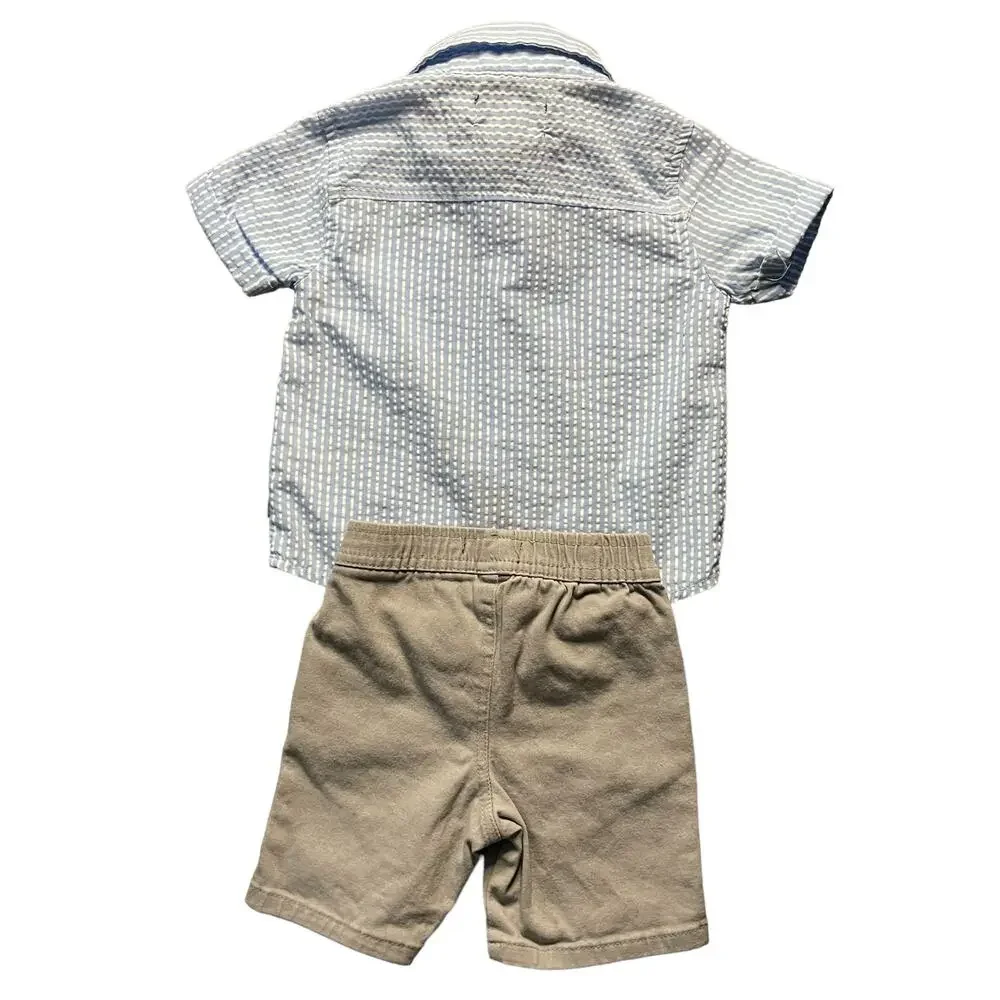 DKNY Boys 2-Piece Blue Plaid Woven Shirt & Shorts Set Bundle Size 12M